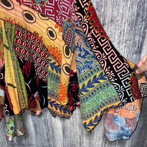 Sacred Threads Midi Skirt Handkerchief Hem Patchwork Boho Hippie Artsy Womens XL - Picture 4 of 10